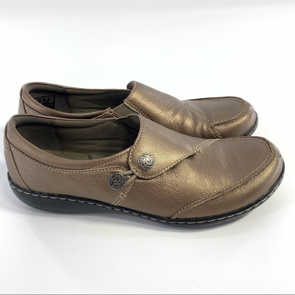 Clarks Collection Ultimate Comfort Bronze  Metallic Leather Slip On Comfort Shoe